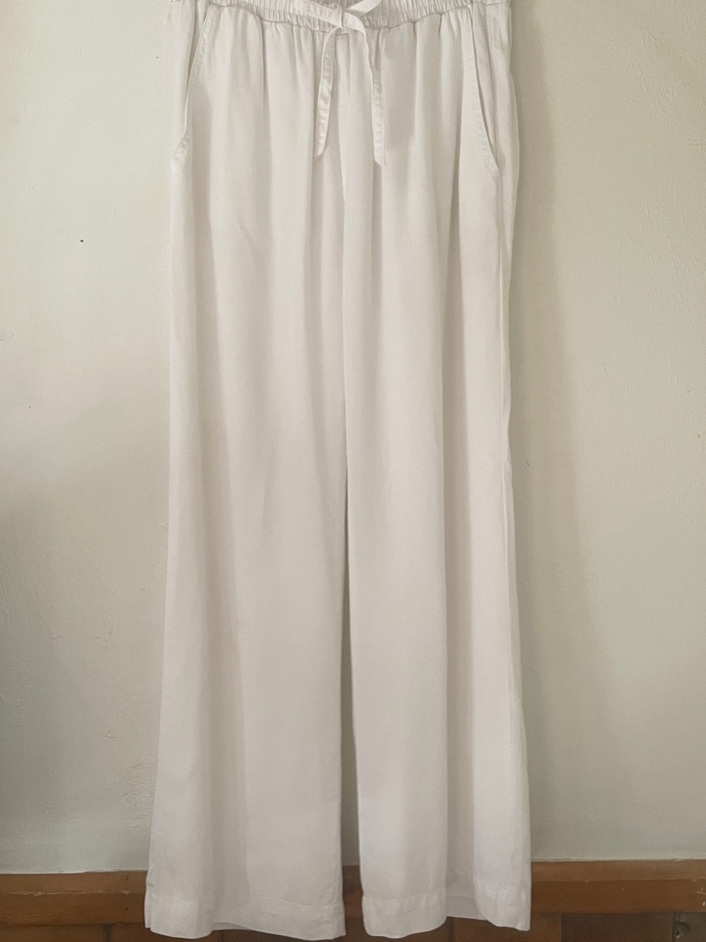 REBA White 100% Tencel Lyocell Flowy Lined Wide Leg Drawstring Pants S